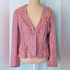 CHANEL Pink Pastel Fantasy Tweed Jacket Spring 2004 Size 44